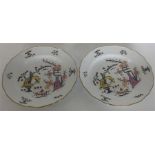 A pair of Meissen porcelain shallow plates painted