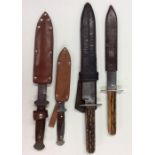 A group of four old knives contained within leathe