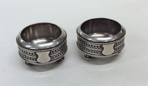 A pair of Victorian silver salts with beadwork dec