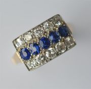 A good quality sapphire and diamond three row ring