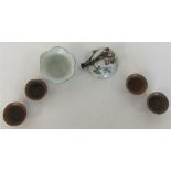 Four small brown-glazed pottery sake cups together