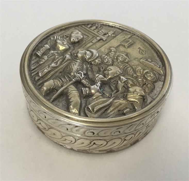 A Continental circular silver gilt pill box depict - Image 2 of 3