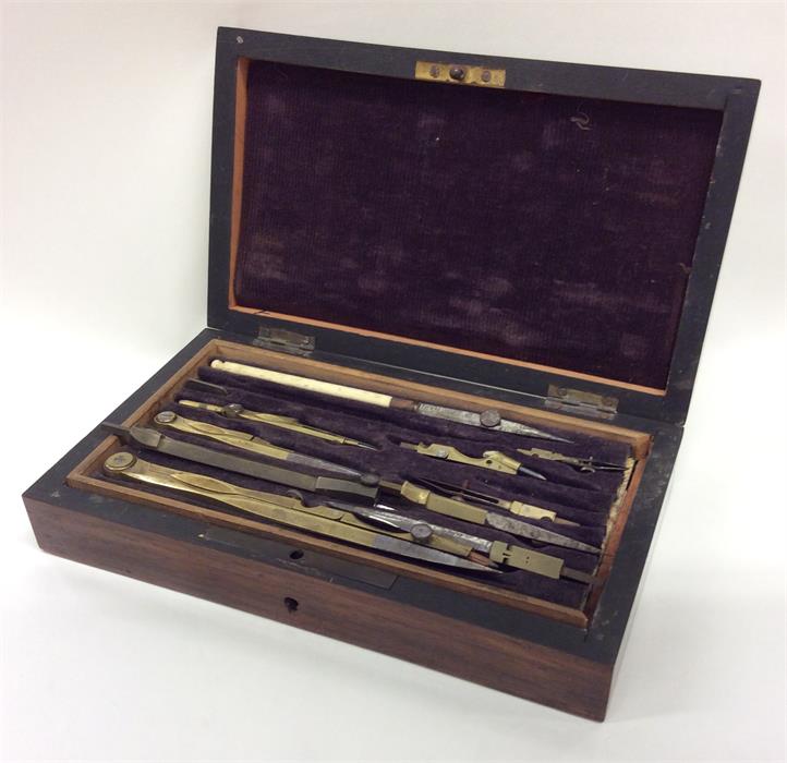A rosewood cased draftsman's set with lift-out tra