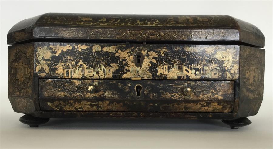 An Eastern European lacquered caddy with fitted in - Image 4 of 4