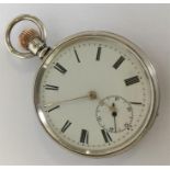 A gent's silver open-faced pocket watch with white