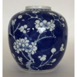 A Chinese blue and white ginger jar painted with p