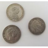 Three German silver Marks. Est. £25 - £35.