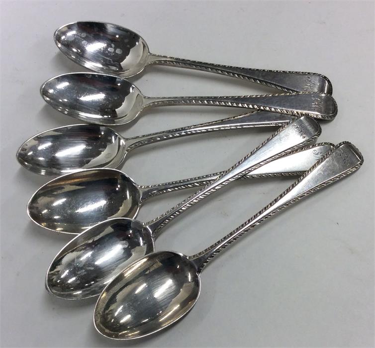 A set of six Victorian silver teaspoons with feath