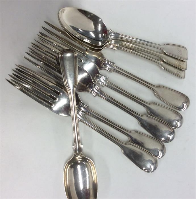 A good set of fiddle and thread pattern silver cut