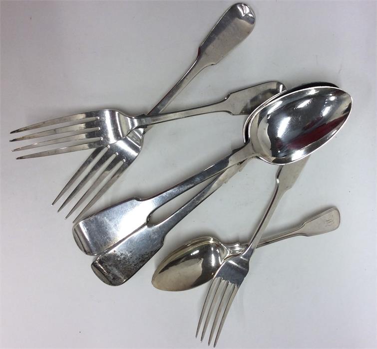 A collection of fiddle pattern silver cutlery. Var