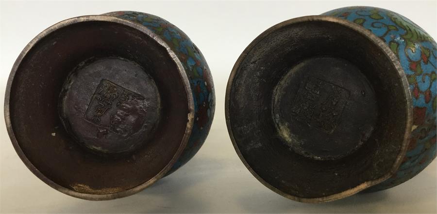 A heavy pair of baluster-shaped bronze cloisonne v - Image 2 of 2