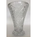 A large flaring cut glass vase. Approx. 32 cms hig