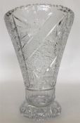 A large flaring cut glass vase. Approx. 32 cms hig