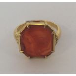 A high carat signet ring mounted with cornelian in