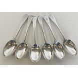 A set of six silver OE pattern dessert spoons. Lon