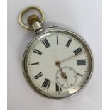 A gent's silver open-faced pocket watch with white