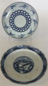 A Japanese blue and white porcelain circular dish painted with hare