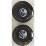 A pair of Japanese porcelain blue, white and dark