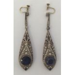 A stylish pair of silver and paste Art Deco earrin