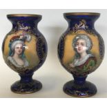 A pair of good quality Continental enamel oviform vases