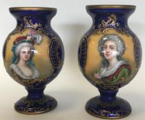 A pair of good quality Continental enamel oviform vases