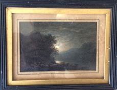 A small framed and glazed oil painting of a moonli