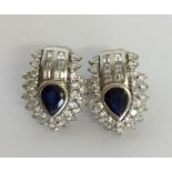 A pair of large sapphire and diamond cocktail earr