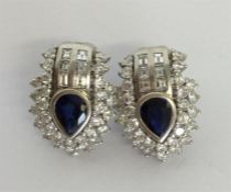 A pair of large sapphire and diamond cocktail earr