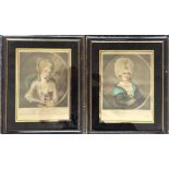 A pair of rectangular prints of seated ladies in b