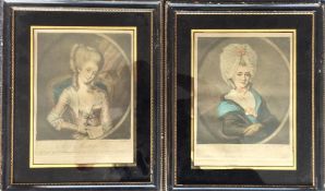 A pair of rectangular prints of seated ladies in b