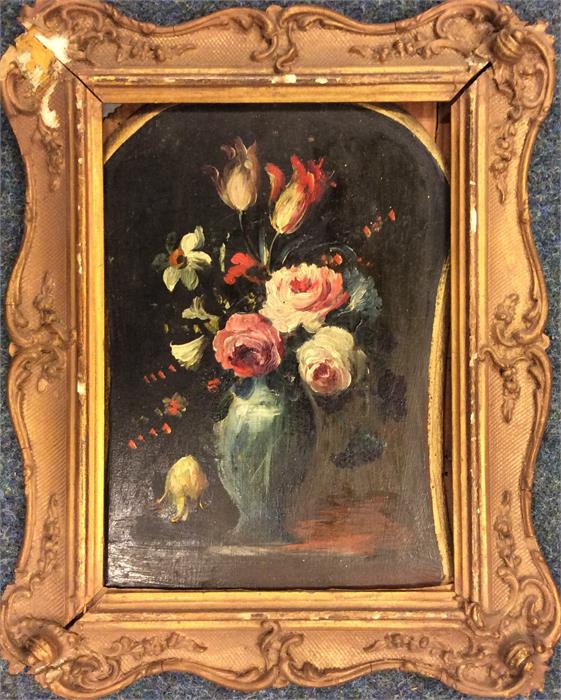 A still life of a vase of flowers in gilt frame. O - Bild 2 aus 2
