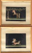 A pair of unusual paintings of winged infants. Sig