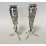 A pair of Chinese silver spill vases of tapering f