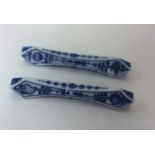 A pair of Meissen blue and white porcelain knife r
