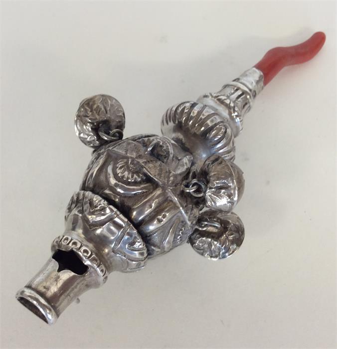 A Georgian silver rattle / teether embossed with f - Image 2 of 2