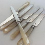 A set of six MOP dessert knives with silver handle