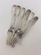 A heavy set of six silver fiddle pattern dessert f