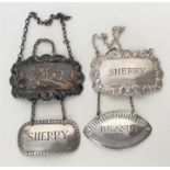 A group of four Edwardian silver wine labels for S
