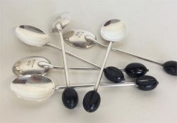 A small set of six silver bean top coffee spoons.
