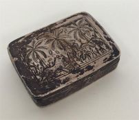 An Indian silver hinged top snuff box decorated wi