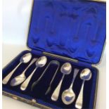 A boxed set of 6 large bright cut silver teaspoons