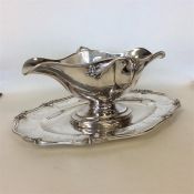 A heavy French silver double sauce boat, the handl