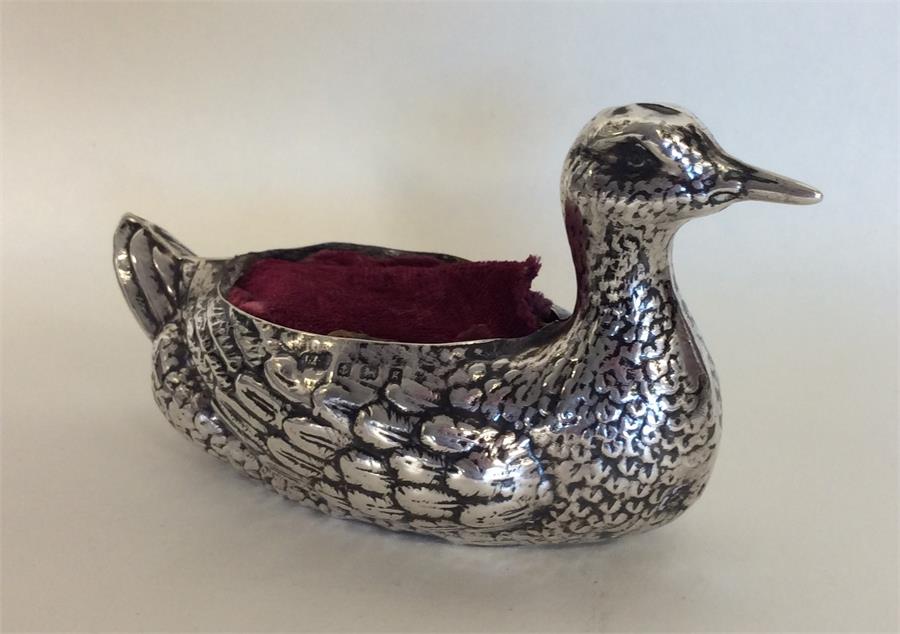 An unusual silver pin cushion in the form of a duc - Image 2 of 2