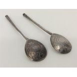 Two Russian silver ice-cream spoons attractively d