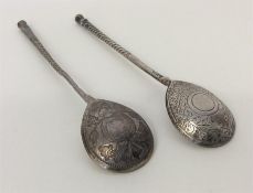 Two Russian silver ice-cream spoons attractively d