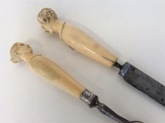 A pair of Antique ivory carvers, the handles carve