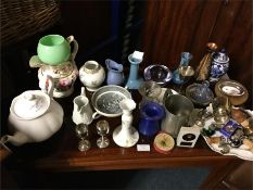 A lustre jug together with pottery items, noveltie