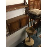 A small stool, inlaid planter, wall cupboard etc.