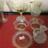 Vaseline glass jugs, tea bowls etc.