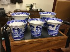 A group of five Spode blue and white planters.